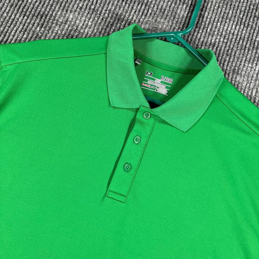 Under Armour Polo Shirt Mens XL Extra Large Green Short Sleeve Loose Fit Heat